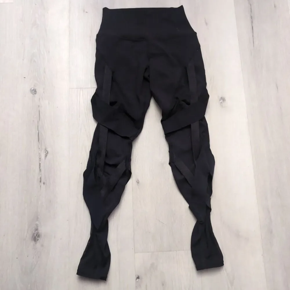 Alo Yoga Tribe Mesh Black High Waist Ba ndage Leggings Womens Size XS Black